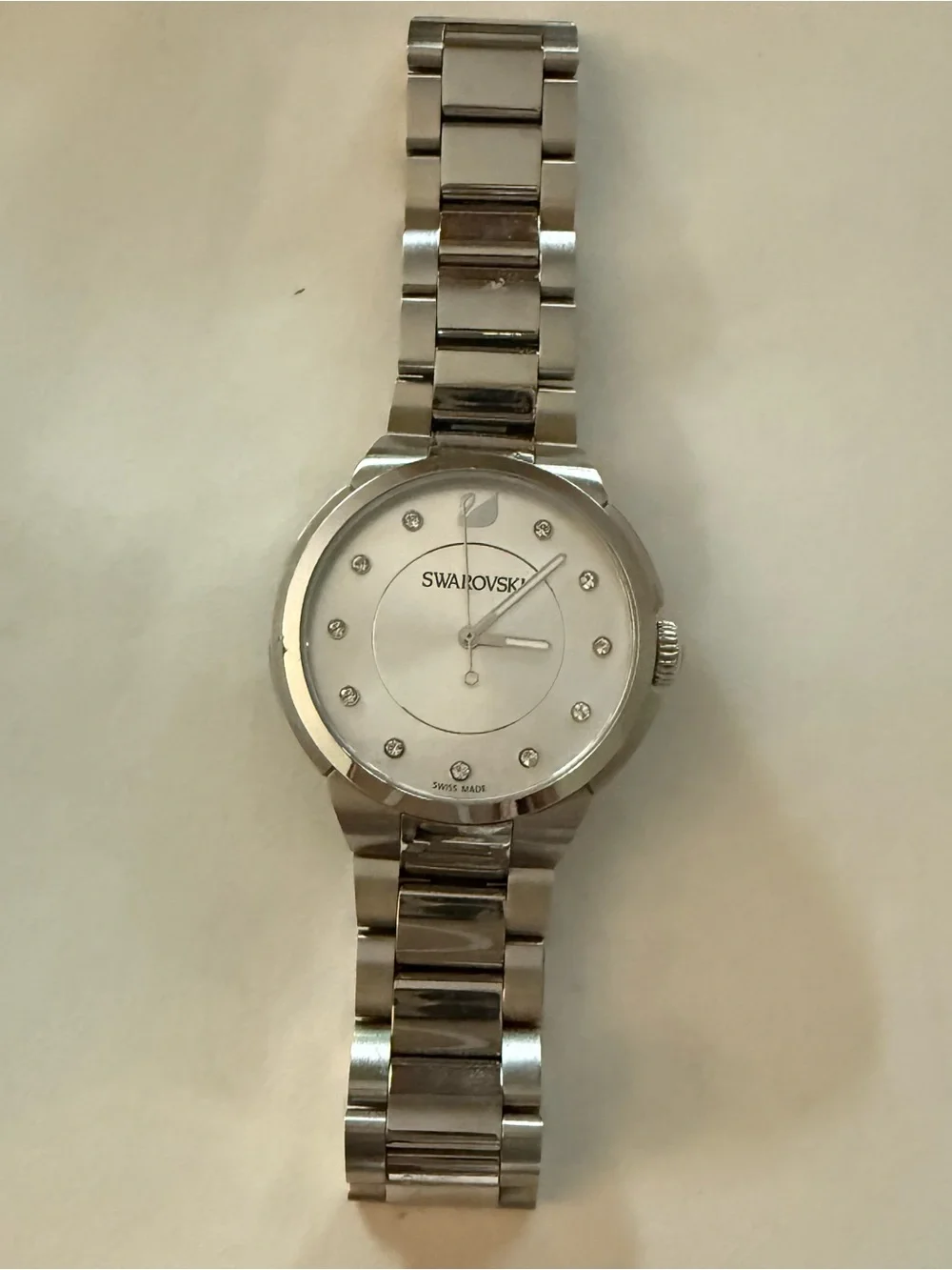 Swarovski Silver Stainless Steel Crystal Marker Wristwatch